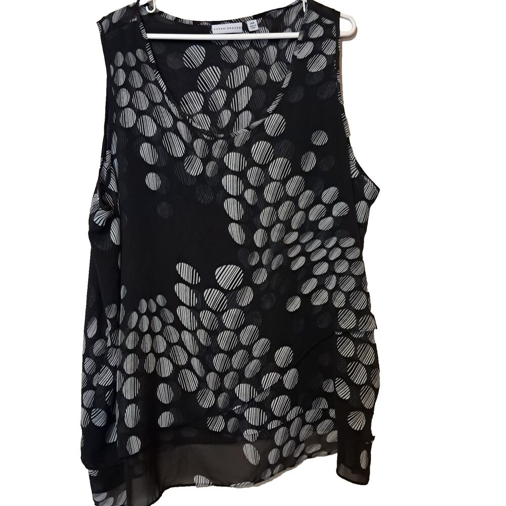 Susan Graver 24W Women's Sleeveless Blouse Black Circle Geometric Pattern